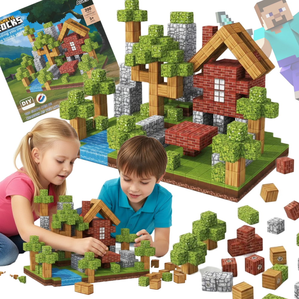 MAGNETYCZNY KONSTRUKTOR 200 EL. KLOCKI MAGNETYCZNE 3D DLA DZIECI MINECRAFT