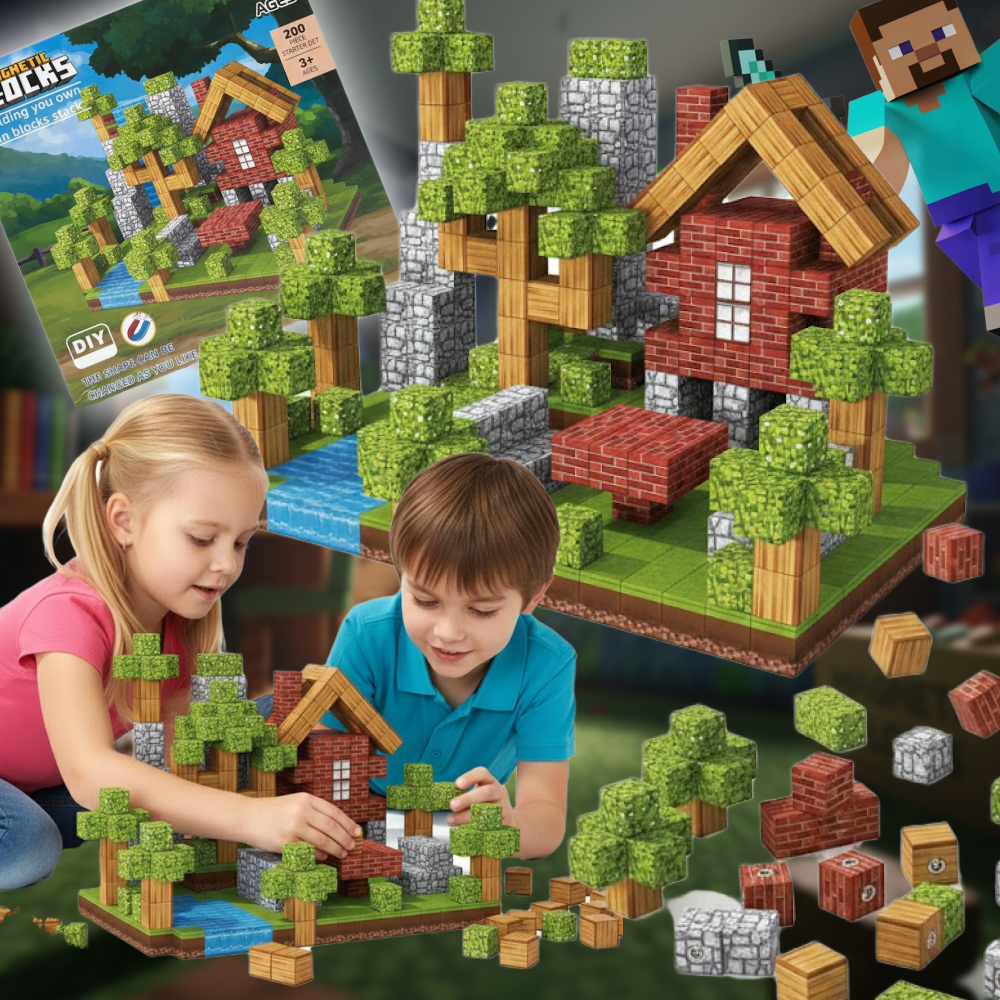 MAGNETYCZNY KONSTRUKTOR 200 EL. KLOCKI MAGNETYCZNE 3D DLA DZIECI MINECRAFT