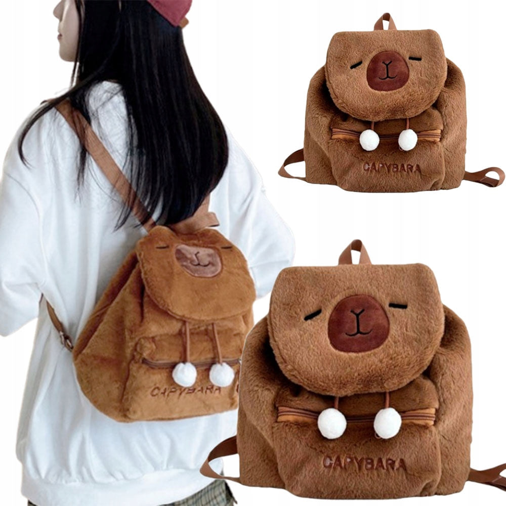 PLECAK PLUSZOWY KAPIBARA MIĘKKI PLUSZOWA TORBA PLECACZEK BRĄZOWY KAPIBARA