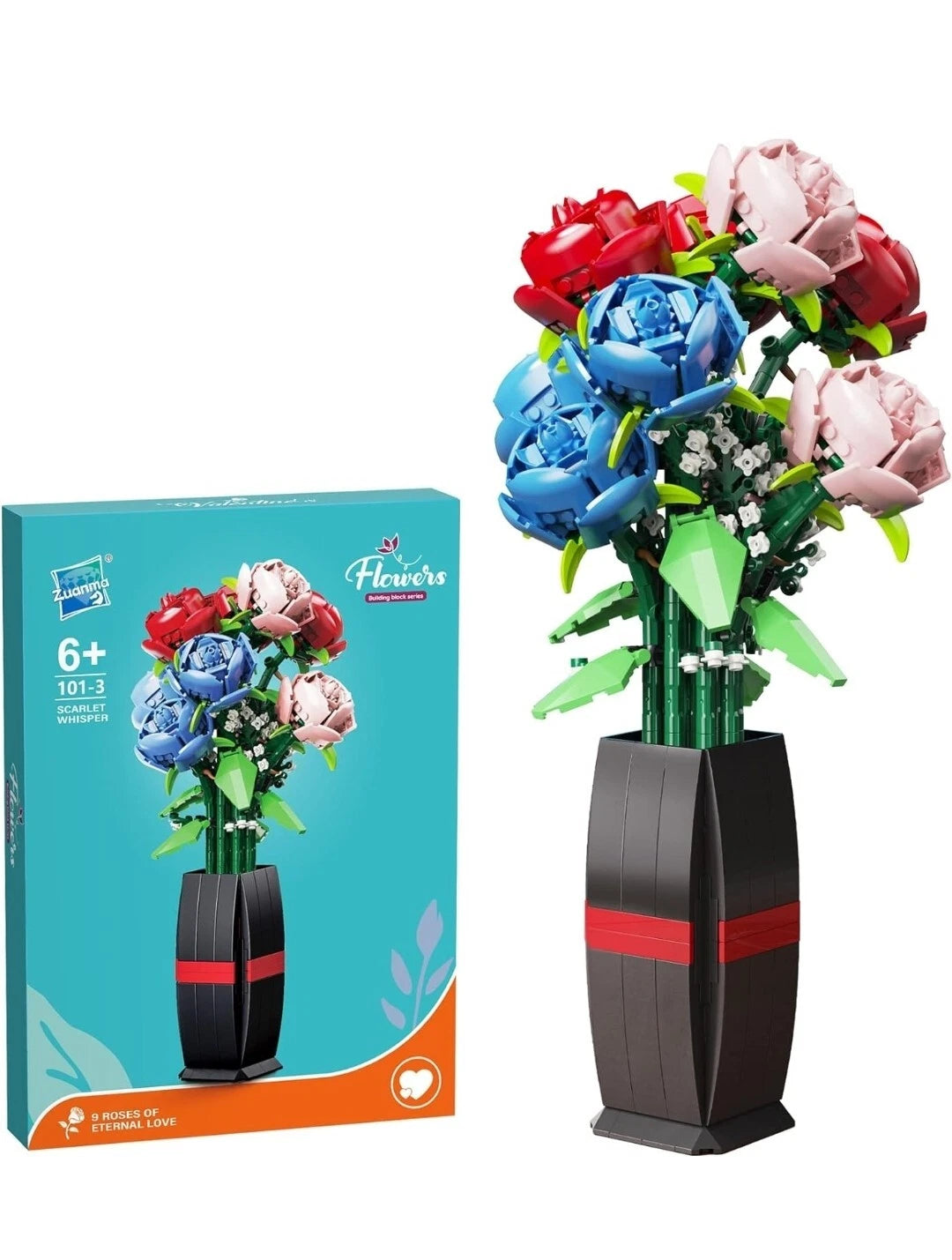 KLOCKI BUKIET KWIATÓW W WAZONIE 757 EL. ZESTAW DEKORACYJNY FLOWERS PREZENT