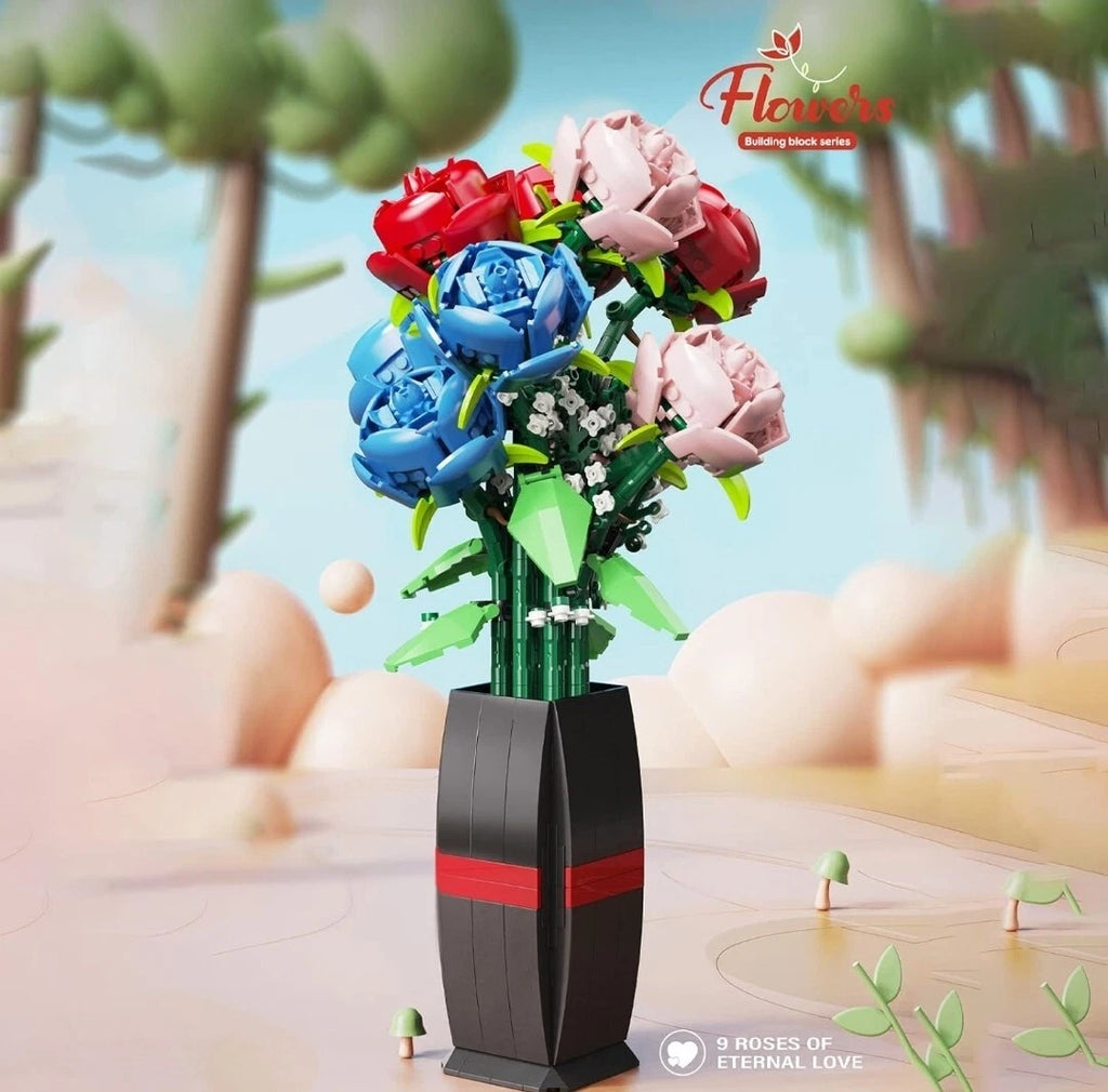 KLOCKI BUKIET KWIATÓW W WAZONIE 757 EL. ZESTAW DEKORACYJNY FLOWERS PREZENT
