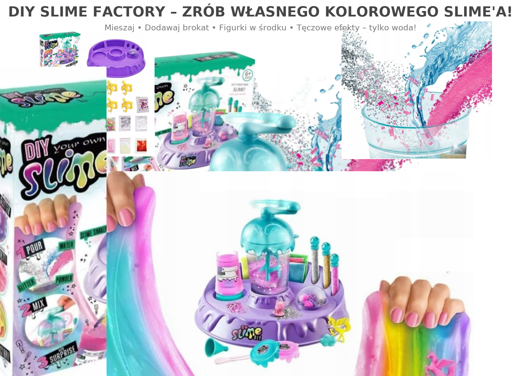 ZESTAW KREATYWNY DIY SLIME FACTORY – mikser + brokaty + formy