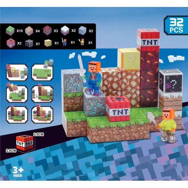 MAGNETYCZNY MINECRAFT 32 EL. – BŁYSKAWICZNA BUDOWA ŚWIATA! POBÓDŹ WYOBRAŹNIĘ I ROZWIJAJ LOGIKĘ!