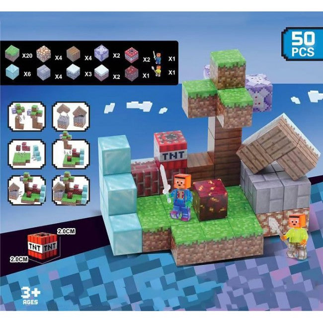 MEGA ZESTAW 50 ELEMENTÓW! MAGNETYCZNY KONSTRUKTOR MINECRAFT – STWÓRZ ŚWIAT, O JAKIM MARZYSZ!