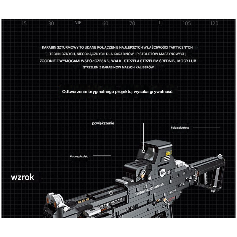 MEGA CONSTRUCTOR BROŃ KARABIN ASIC 1609 CZĘŚCI UMP-45 PREZENT
