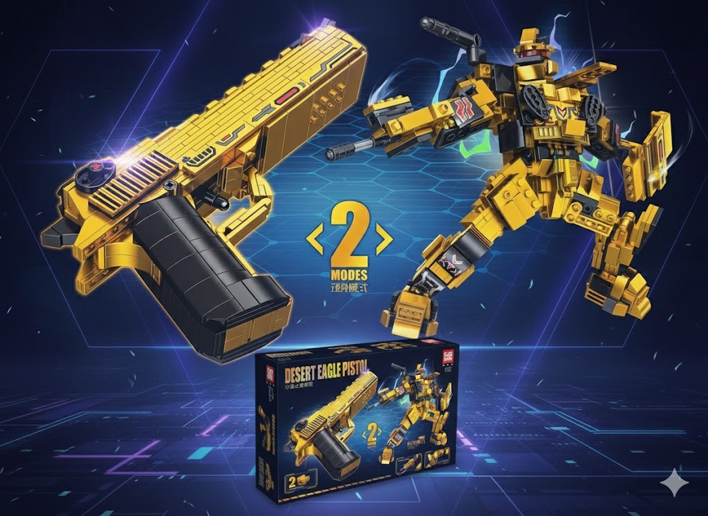 KLOCKI KONSTRUKCYJNE DESERT EAGLE 2W1 – PISTOLET & MECH | 503 ELEMENTY