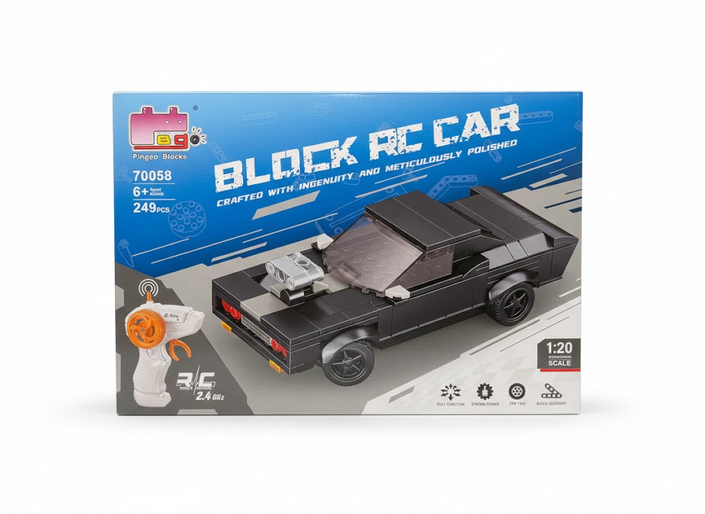 BLOCK RC CAR CZARNY SPORTOWY STEROWANY SAMOCHÓD Z KLOCKÓW, 249 EL., 1:20
