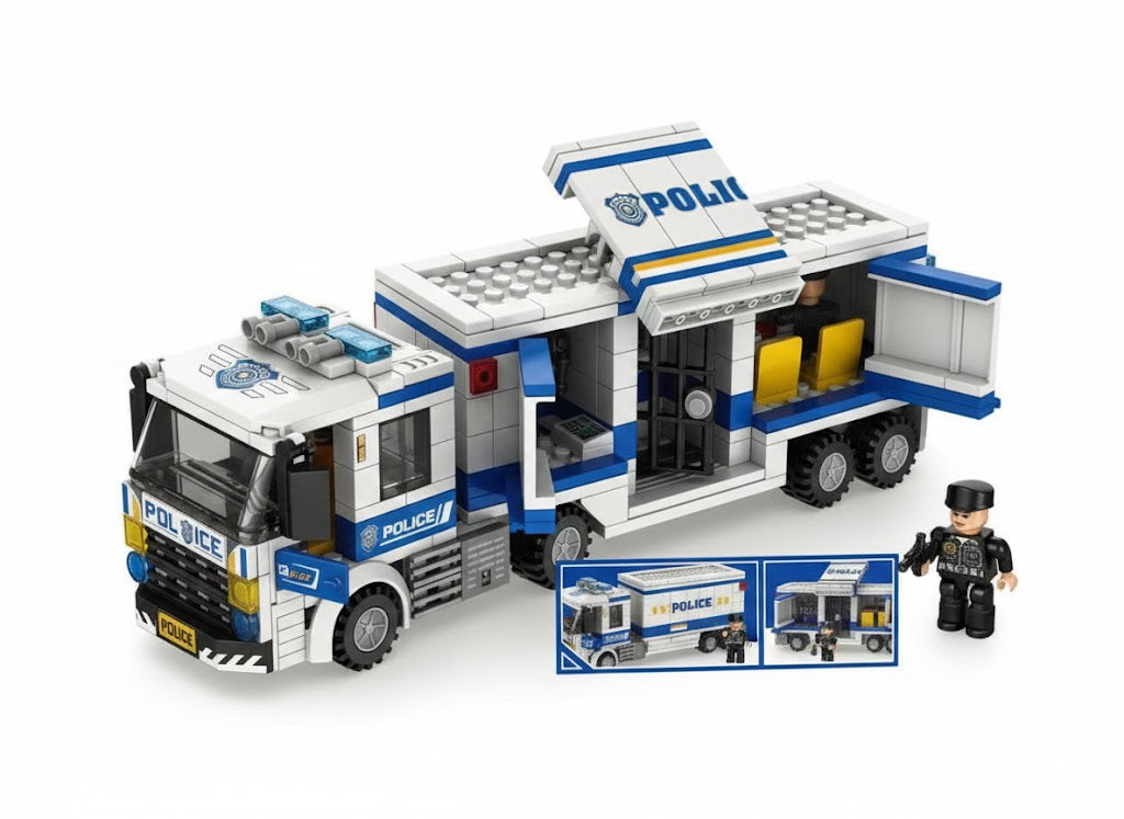 KONSTRUKTOR CIĘŻARÓWKA POLICYJNA (379 CZĘŚCI)  PRZENOŚNY POSTERUNEK KLOCKI