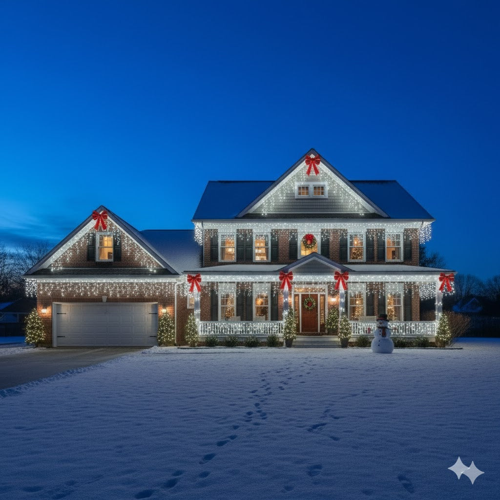 LAMPKI ZEWNĘTRZNE SOPLE  300/500 LED • NEUTRALNA BIEL + FLASH (20/25 M), GIRLANDA SOPLE, GIRLANDA SOPELKI, SOPLE LODU, KURTYNA SOPELKI