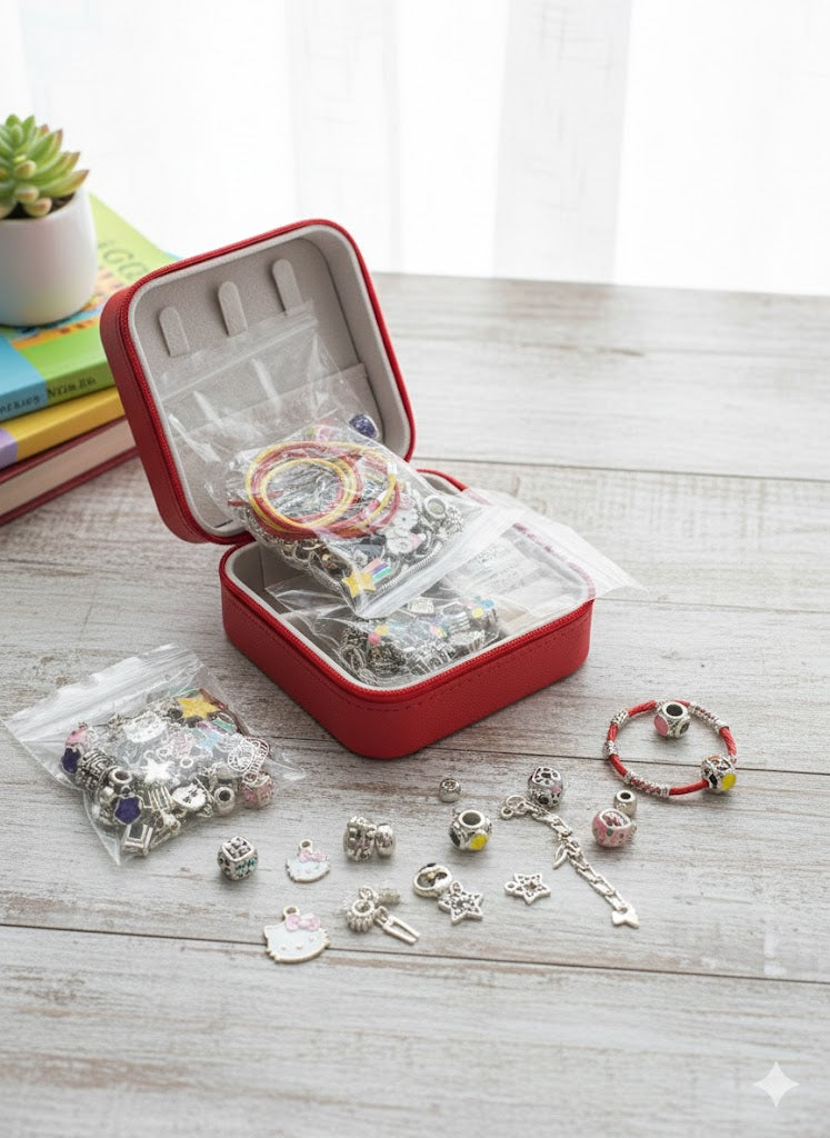 ZESTAW KREATYWNY DO TWORZENIA BRANSOLETEK I ZAWIESZEK Z KOSMETYCZKĄ KAWAII