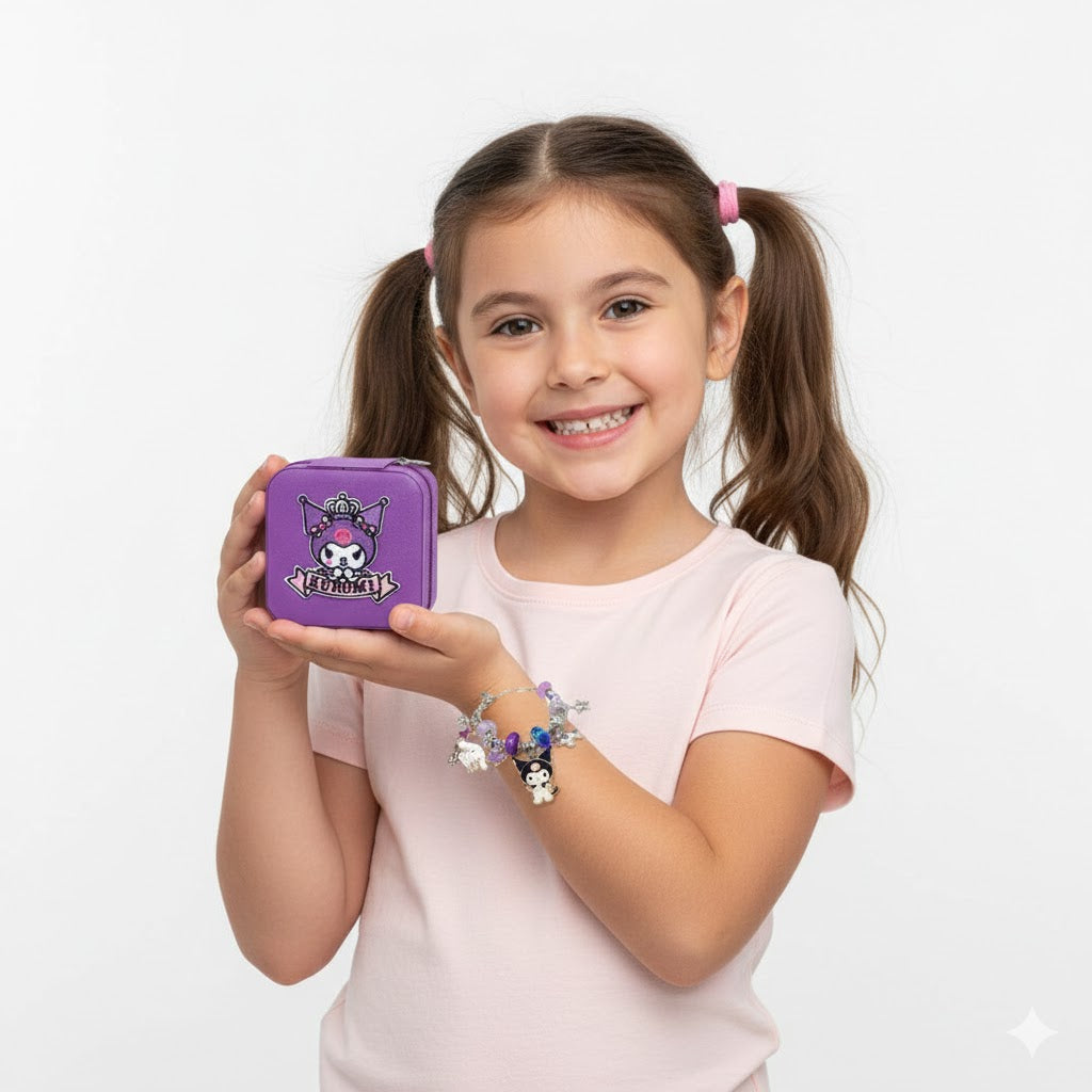 KAWAII ZESTAW DO TWORZENIA BRANSOLETEK Z KOTKIEM – MINI SZKATUŁKA KUROMI