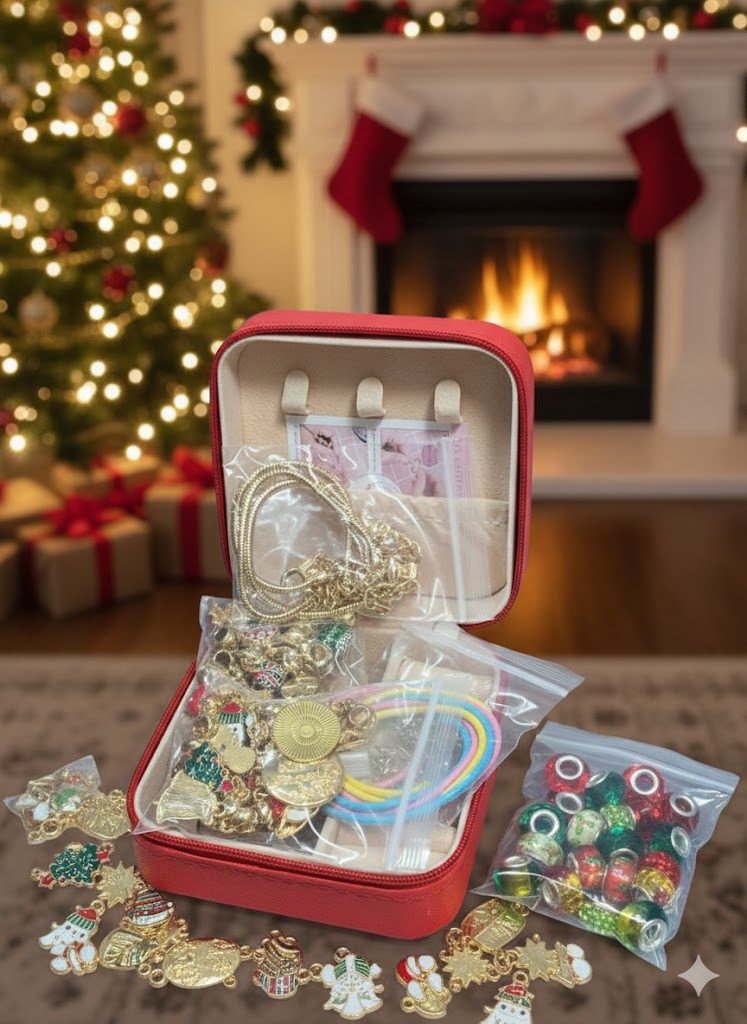 XMAS DIY ZESTAW DO ROBIENIA BRANSOLETEK BIŻUTERII KORALIKI ŚWIĄTECZNE