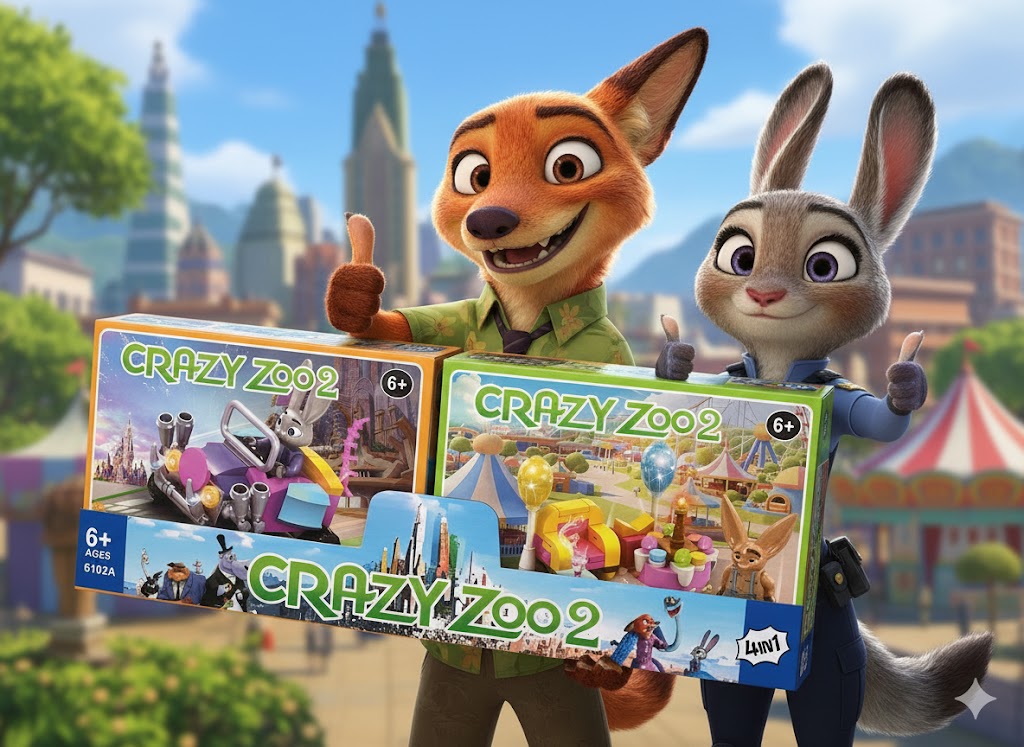 ZESTAW KLOCKÓW CRAZY ZOO 2 KLOCKI KONSTRUKCYJNE 4W1 ZWIERZĘTA ZWIERZOGRÓD